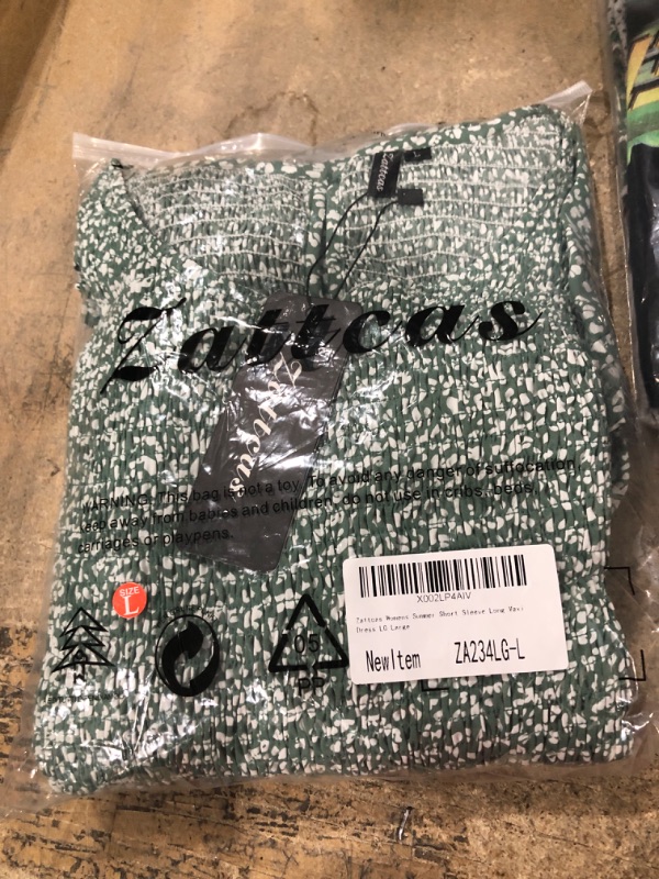 Photo 1 of Zattcas Womens Summer Casual Short Sleeve Bohemian Smocked Floral Tiered Maxi Dress Large Light Green