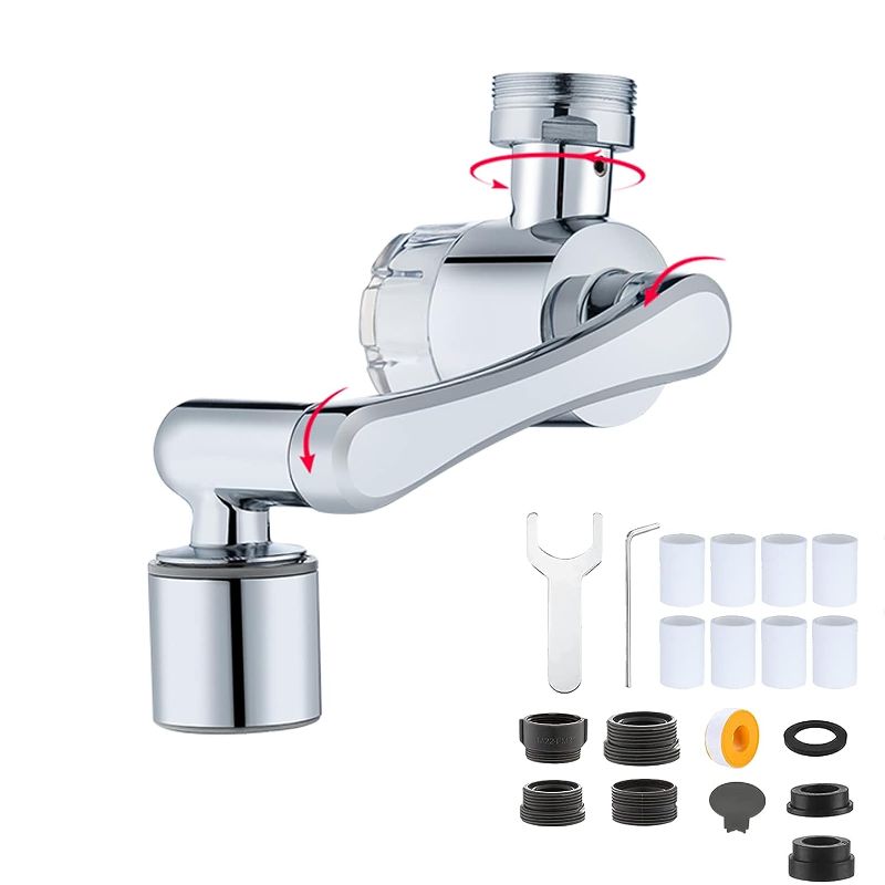 Photo 1 of 1080°Swivel Faucet Extender, Splash Filter Sink Faucet Aerator-Comes with 8 Replaceable Water Purifiers, Bathroom Sink Filter Faucet Extender for Bathroom for Face/Eye Wash, with 2 Water Outlet Modes.
