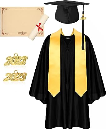 Photo 1 of 2 Sets Preschool Kindergarten Graduation Cap Black Graduation Gown Stole with 2022 2023 Tassel, Charm, Certificate for Kids
