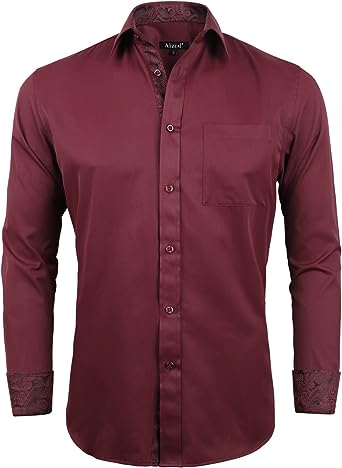 Photo 1 of Alizeal Men's Business Slim Fit Dress Shirt Long Sleeve Patchwork Button-Down Shirt   size L
