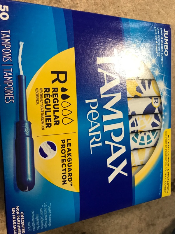 Photo 2 of Tampax Pearl Tampons Regular Absorbency, With Leakguard Braid, Unscented, 50 Count Regular (100ct)