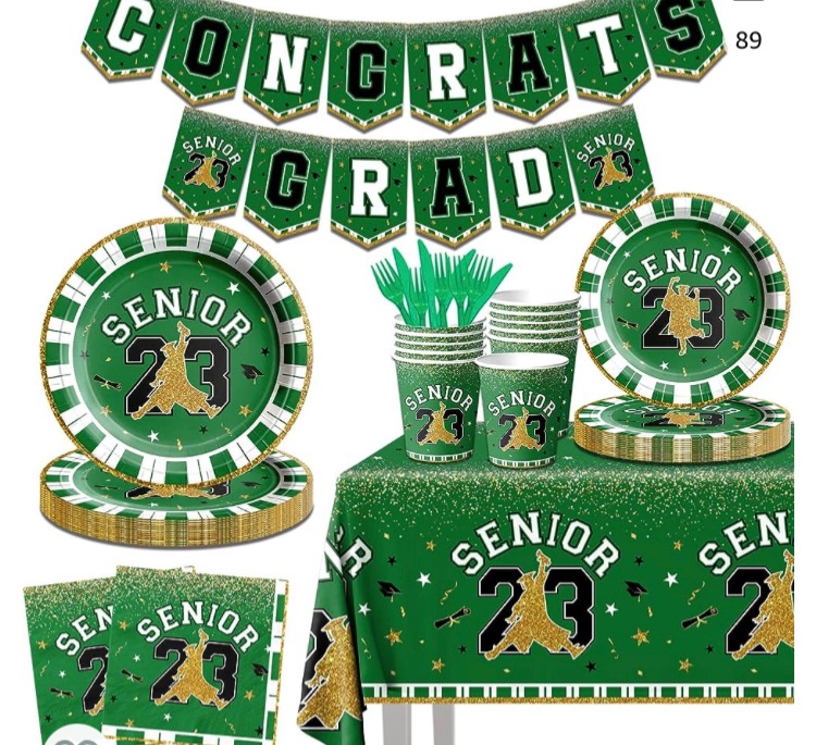 Photo 2 of 2023 Green Black Graduation Party Supplies,Congrats Grad Disposable Tableware Serves 20,Senior 2023 Plates Cups Napkins Tablecloth for Class of 2023 Decoration High School College Graduation