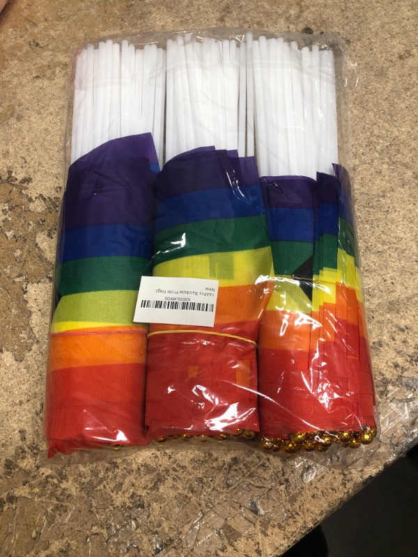 Photo 2 of 144Pcs Progress Pride flag Small, Rainbow LGBTQ Gay Handheld Stick USA American Mini Flags for Pride Parades Festival Party Favors Supplies Pride Month Accessories Stuff Decorations