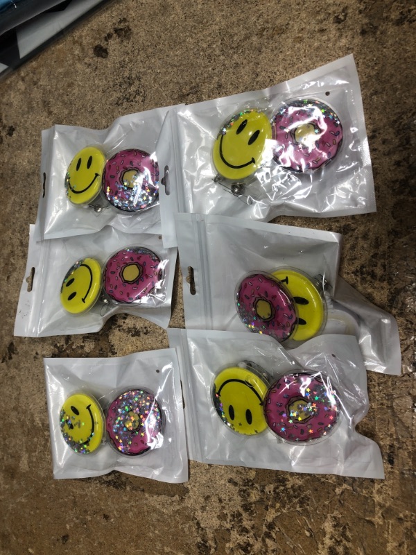 Photo 2 of 6 PACK 2pc Glitter Jelly Smiley Face & Donut Cute Badge Reels | Acrylic Shaker Happy Smile Face Badge id Retractable Reel Clips for Nurse Healthcare Medical Assistant CNA Pediatric Gifts Accessories