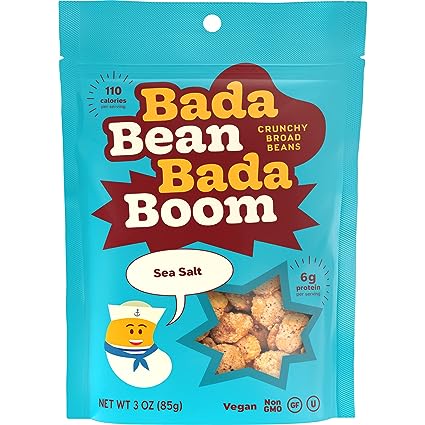 Photo 1 of **best by 02/12/2024!! Bada Bean Bada Boom Plant-based Protein, Gluten Free, Vegan, Non-GMO, Soy Free, Kosher, Roasted Broad Fava Bean Snacks, Sea Salt, 3 Ounce (6 Count)
