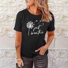 Photo 1 of Dandelion Graphic T Shirt Women Just Breathe Casual Loose Fit T Shirts Print Tees Top Summer Short Sleeve Shirts XXL