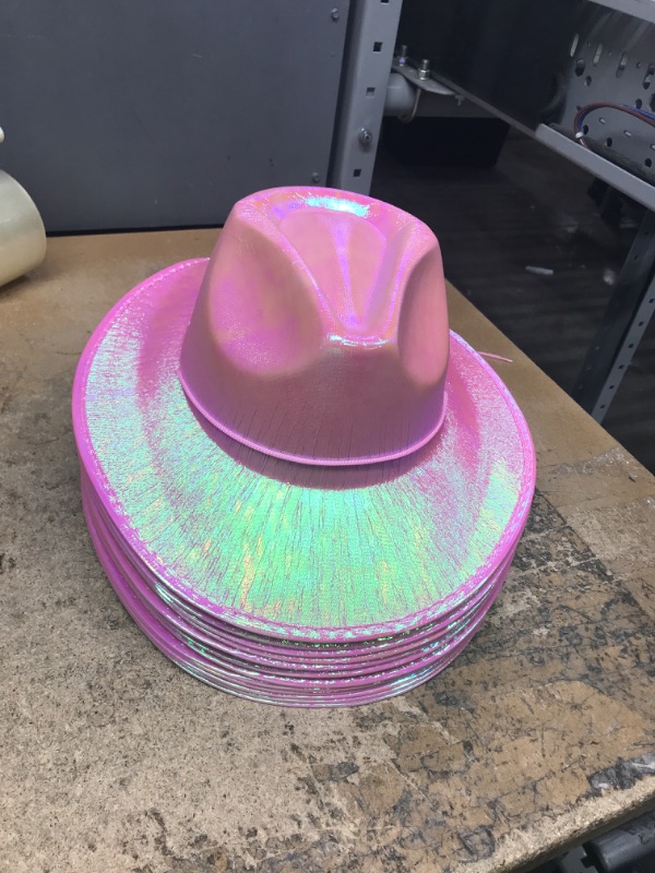 Photo 2 of 12 Pack Cowboy Hats Women Sparkly Cowgirl Hat Metallic Holographic Cowboy Hat for Women Girls Wedding Birthday Neon Party Pink