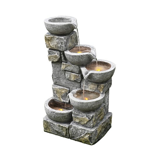 Photo 1 of 27 x 16 x 10" Beige/Grey Accent Stone Fountain Statue, 5 Tiers with Dripping Bowl Tops 