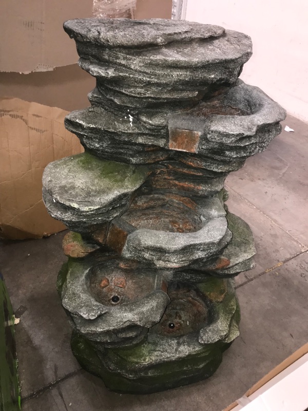 Photo 1 of 40 x 14 x 20" Lowes Flat Layered Mossy Stones, Reddish Brown Accents Outdoor Patio Statue/Fountain 