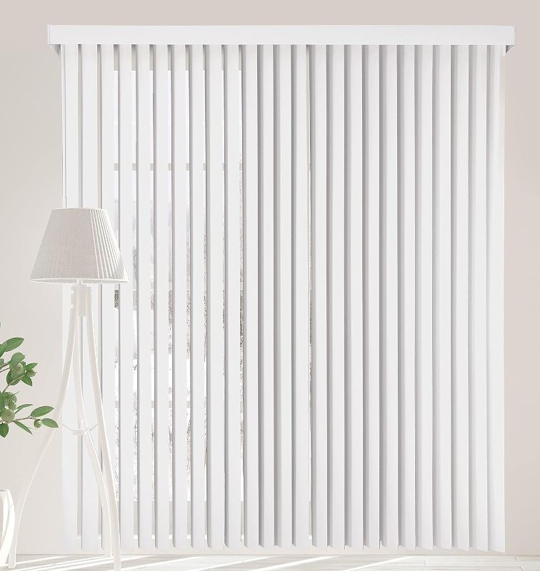 Photo 1 of (PARTS ONLY)  Project Source Room darkening vertical 3.5-in Slat Width 78-in x 84-in Cordless White Vinyl Room Darkening Vertical Blinds, Item #924751 Model #94933