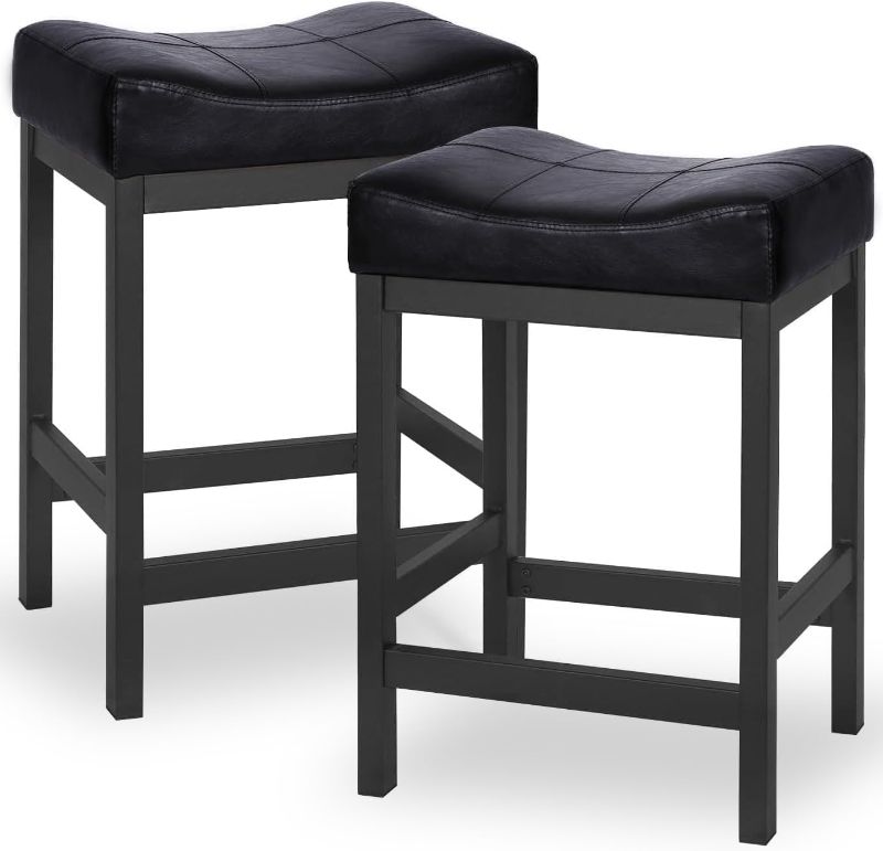 Photo 1 of 
KATDANS Bar Stools Set of 2, Counter Height Stools 24 Inch Saddle Stools, PU Leather Modern Kitchen Barstools with Metal Base, KS861P-Black, 2Pcs
Color:Black With Black Cushion
Size:24" Set of 2