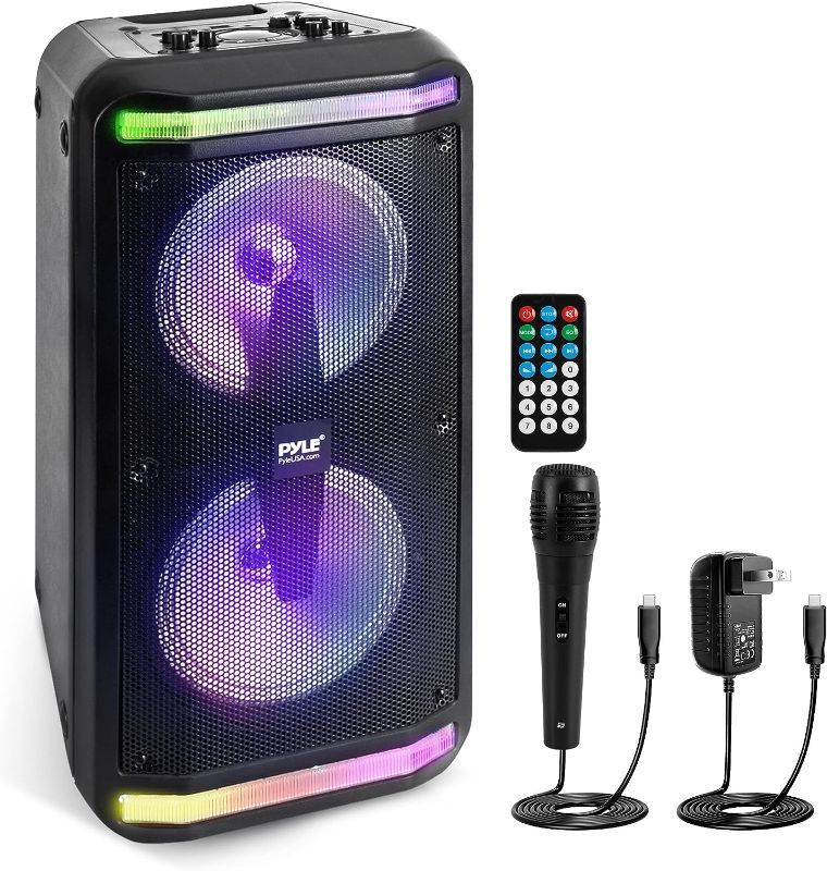 Photo 1 of Pyle Portable Bluetooth PA Speaker System-600W Rechargeable Indoor/Outdoor Bluetooth Speaker Portable PA System w/Recorder, Microphone in, Party Lights, AUX, Radio, Remote - Pyle PPHP288B