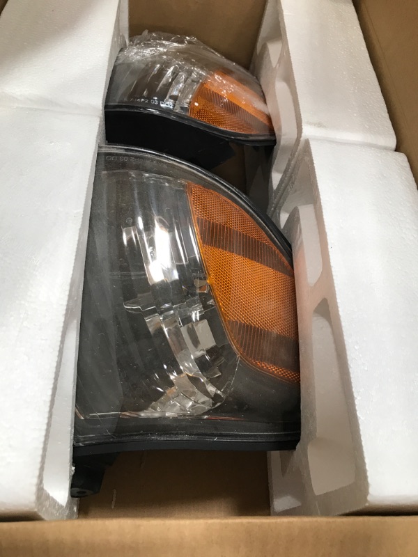 Photo 2 of DWVO Headlight Assembly Compatible with 2005-2006 Tundra Double/Crew Cab 2005-2007 Sequoia Pickup Headlamp Replacement Pair Black Housing Amber Reflector OE - Black/Amber/Clear