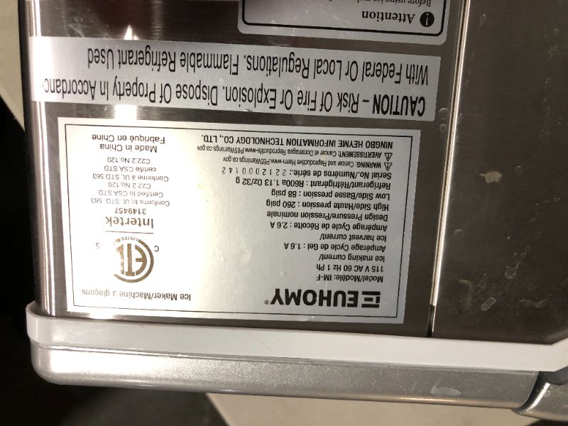 Photo 5 of ***NONFUNCTIONAL - SEE NOTES***
EUHOMY Countertop Ice Maker Machine, 40Lbs/24H Auto Self-Cleaning, Stainless Steel