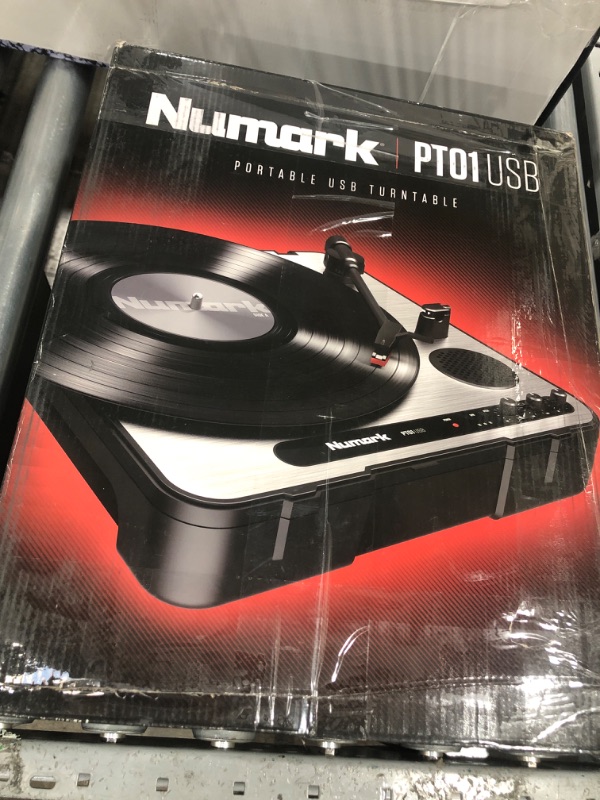 Photo 1 of Needs repair!
Numark PT01USB | Portable Vinyl-Archiving Turntable for 33 1/3, 45, & 78 RPM Records & M2-2-Channel Scratch DJ Mixer, Rack Mountable with 3-Band EQ, Microphone Input and Replaceable Crossfader Vinyl-Archiving Turntable + 2-Channel Scratch DJ