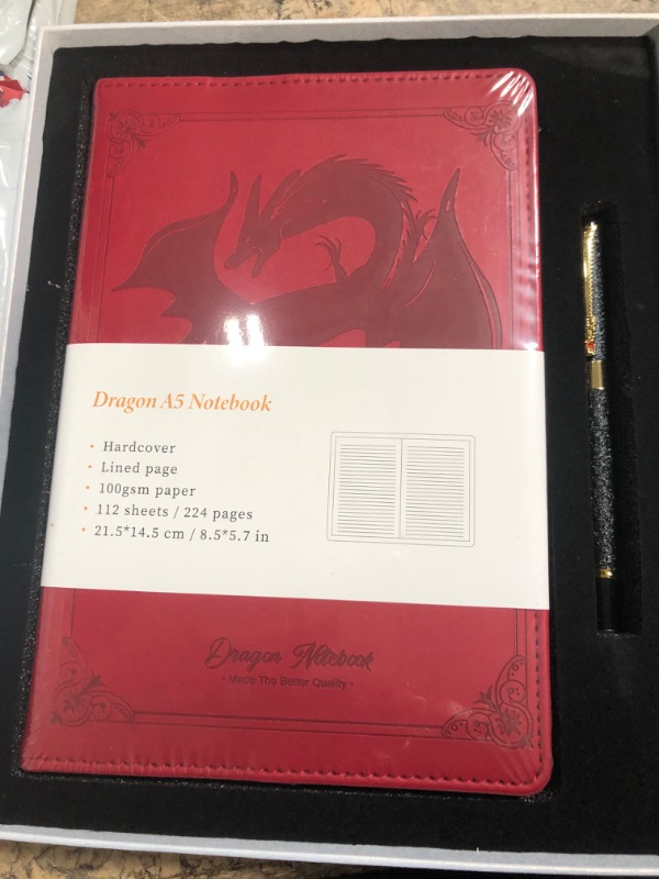 Photo 2 of TIEFOSSI Dragon Leather Writing Journal with Pen, A5 Refillable Ruled Lined Paper Travel Diary Hardcover Notebook Notepad 8.7 X 5.8 in (Red)