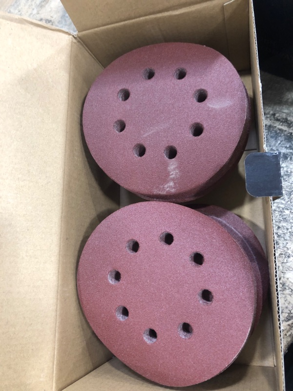 Photo 2 of 120Pcs Orbital Sander Pads,5 Inch Sanding Discs Hook and Loop 120Grit,8 Hole Orbital Sanding Discs Sandpaper for Woodworking, Orbital Sander,Replacement Pad 120 Grit