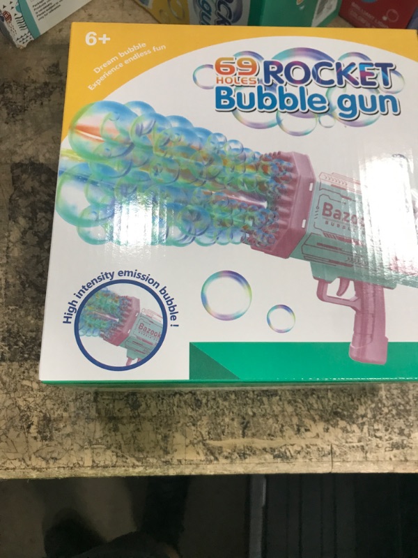 Photo 1 of 69 Hole Bubble Machine Gun Bubble Blower, Bubble Gun Blower with Colorful Light, Big Rocket Boom Bubble Toys, Giant Bubble Maker Guns Toys Wedding Outdoor Indoor Birthday Party Favors Gift - Pink 69 Pink Bubble Gun