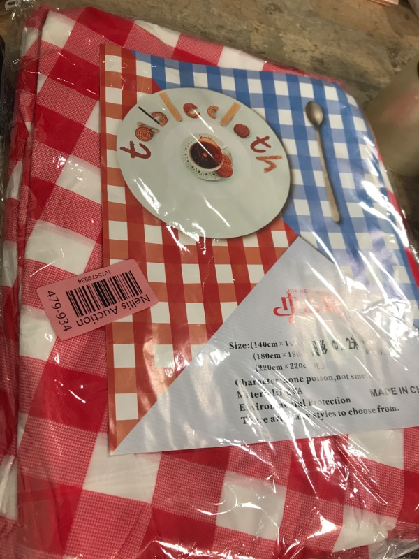 Photo 2 of 10 Pack 84 inch Round Plastic Tablecloth, Checkered BBQ Tablecloth,Red & White Gingham Plastic Tablecloth.