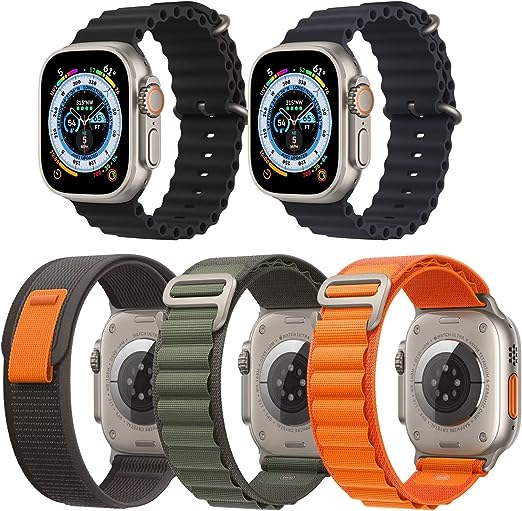 Photo 1 of 2pcks of Ycysh 5 Pack Compatible with iWatch Bands 49mm 45mm 44mm,Mixed Suit for iwatch Series 8 SE,44/45/49mm Black,Midnight,Black Gray,Green,Orange