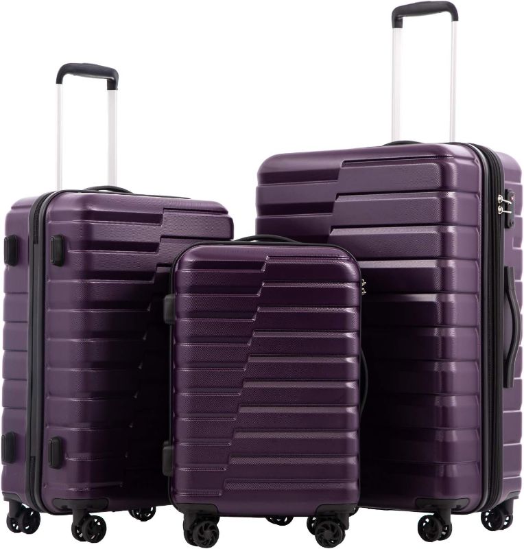 Photo 1 of 
COOLIFE Luggage Expandable Suitcase PC ABS TSA Luggage 3 Piece Set Lock Spinner Carry on (purple, 3 piece set)