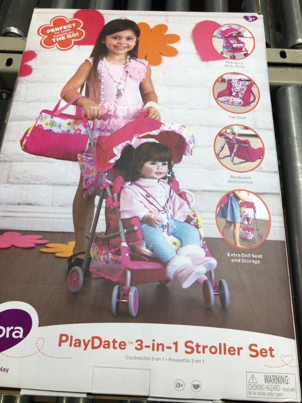 Photo 1 of Adora Doll Accessories 3-in-1 Stroller, Car Seat, Back Pack Carrier, Perfect for Kids 3 Years & up, Pink (217602)