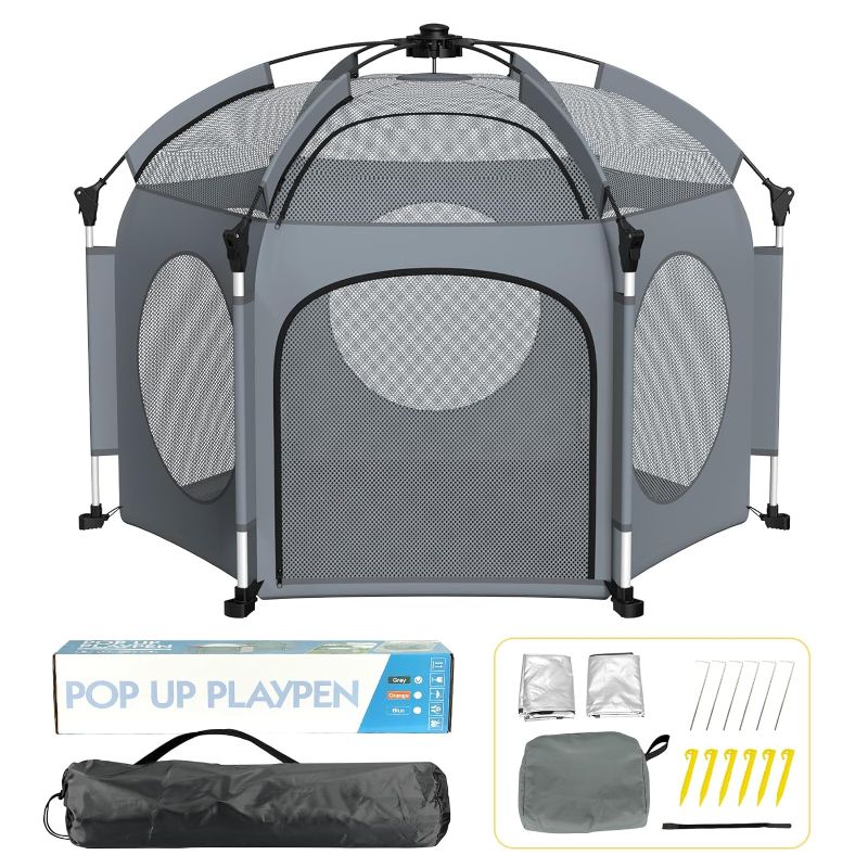 Photo 1 of 
Portable Playpen for Babies and Toddlers - PRObebi Pop Up Playpen for Baby with Three Sun-Shade, Lightweight Outdoor Play Yard - Beach Playpen with Travel...