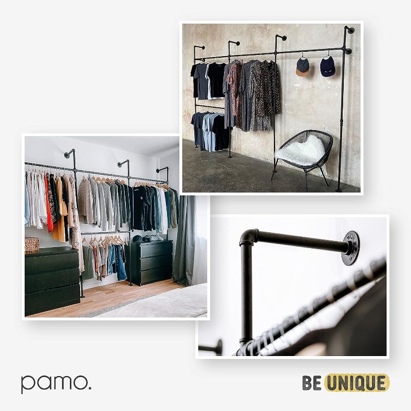 Photo 1 of 
pamo freestanding clothes rail in industrial loft design - LAS III - wardrobe for walk-in closet wall I bedroom clothes rack made of black sturdy tubes

