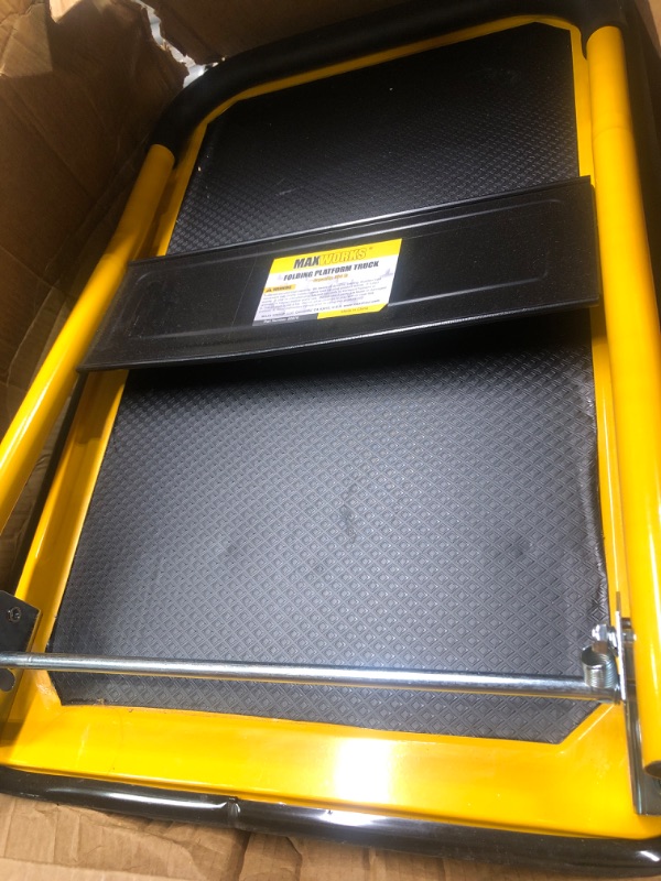 Photo 3 of 
MaxWorks 80876- Foldable Platform Truck Push Dolly 330 lb. Weight Capacity Black and Yellow 28.75" x 18.75" x 33"
Size:28.75" x 18.75" x 33"