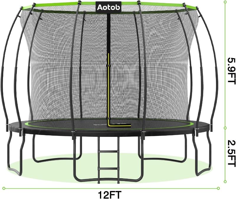 Photo 1 of 
AOTOB 8 FT, 10 FT, 12 FT Trampoline for Kids, Trampoline with Enclosure Net, Recreational Outdoor Trampoline, ASTM Approved