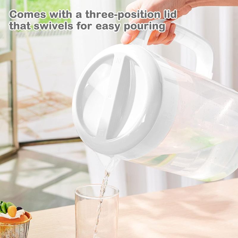 Photo 1 of 
2Pcs Plastic Pitcher with Lid Large Clear Water Carafe Jug Ice Tea Pitcher Lemonade Juice Beverage Jar with Strainer Cover Handle Measurements for Hot Cold...
Color:White