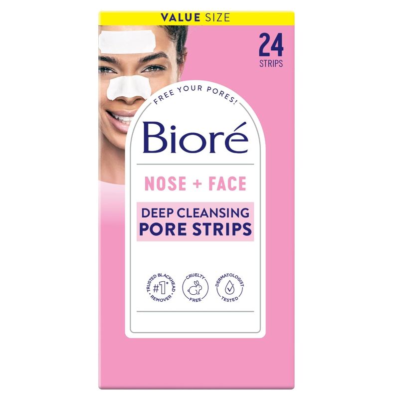 Photo 1 of 
Bioré Nose+Face Blackhead Remover Pore Strips, 12 Nose + 12 Face Strips for Chin or Forehead, Deep Cleansing with Instant Blackhead Removal and Pore...