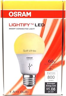 Photo 1 of 
Osram Lightify 9-Watt (60W Equivalent) 2,700K A19 Dimmable Soft White LED Bulb with Built-In WiFi