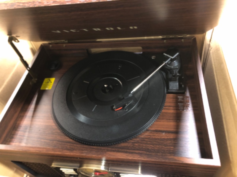 Photo 3 of Victrola Nostalgic 6-in-1 Bluetooth Record Player & Multimedia Center with Built-in Speakers - 3-Speed Turntable, CD & Cassette Player, AM/FM Radio | Wireless Music Streaming | Espresso Espresso Entertainment Center