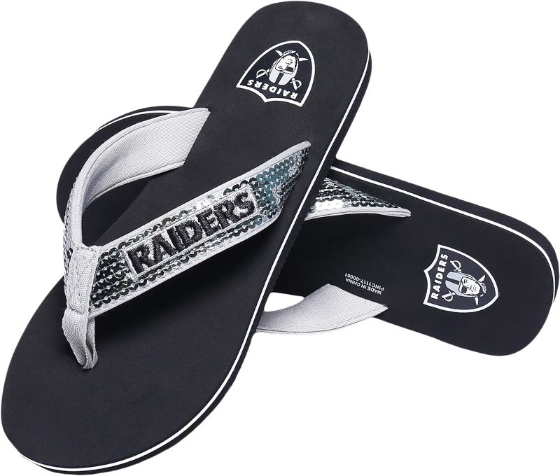 Photo 1 of FOCO Womens NFL Team Logo Sequin Strap Sandals Flip Flops size 8 in women 