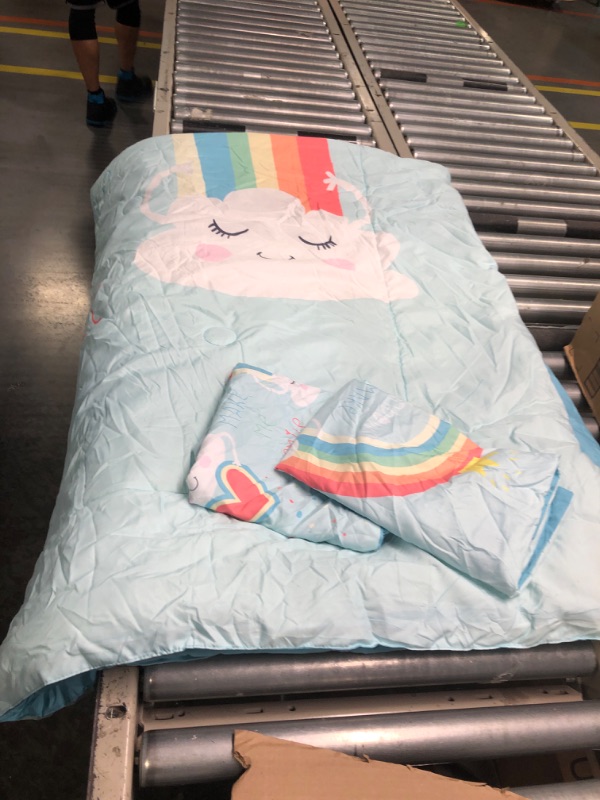 Photo 2 of A Nice Night Bedding 3 Piece Cartoon Rainbow Bedding Set with Cloud Printed for Boys Girls Toddler Bed Comforter Sets (Blue-Rainbow, Twin) Blue-rainbow Twin