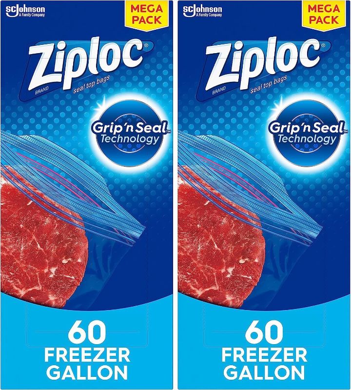 Photo 1 of Ziploc Two Gallon Food Storage Freezer Bags, Grip 'n Seal Technology for Easier Grip, Open, and Close, 10 Count Clear