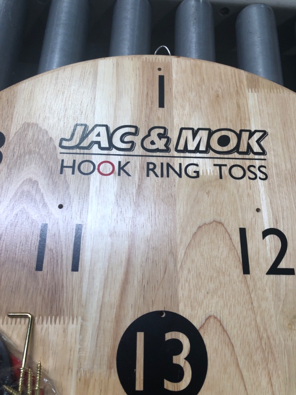 Photo 1 of Hook and Ring Toss Game, Throwing Board Game Made of Rubber Wood, with 12 Rings and Extra Hook, Indoor/Outdoor Fun Game 12.5 Inches
