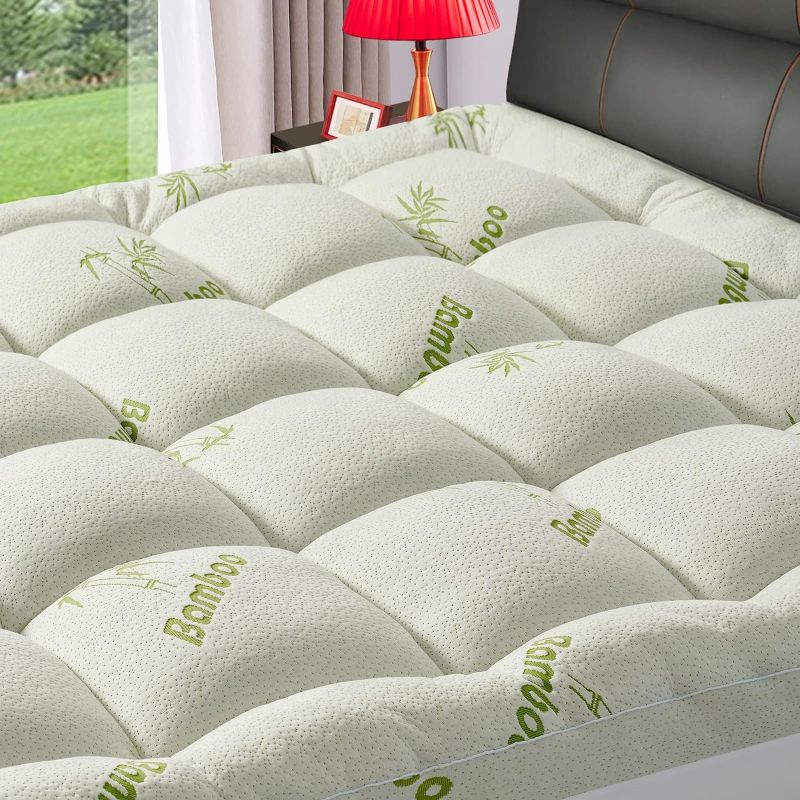 Photo 1 of ATSBA Bamboo Extra Thick Queen Mattress Topper for Back Pain,1200 GSM Quilted Fitted Mattress Pad Pillow Top Mattress Cover with Deep Pocket Up to 21...