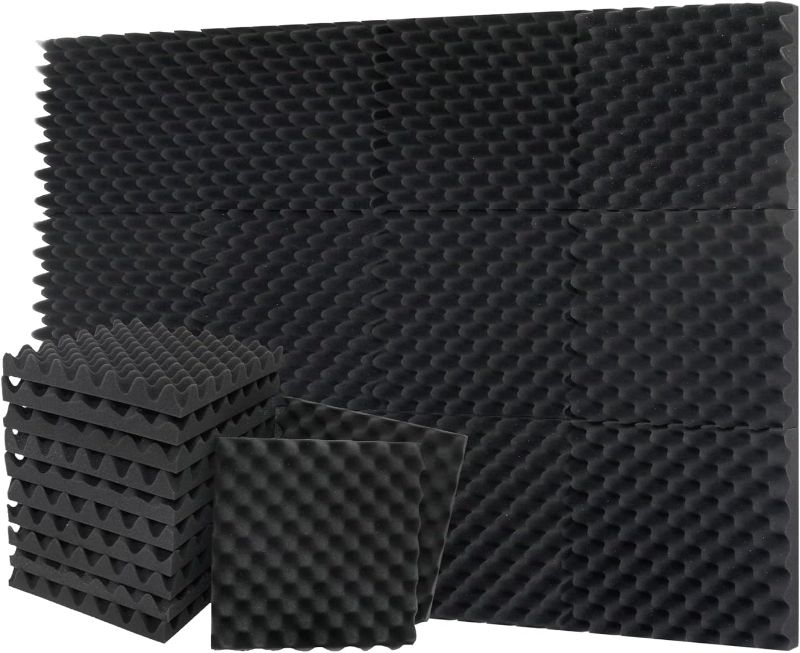 Photo 1 of 12 Pack-12x12x1.18 Inches Black Egg-crate Acoustic Foam Panels,Studio Foam Panels Meant for Echo Absorption, Acoustic Panels for Home Office, Sound Absorbing Panels(12x12x1.18 Inches, Black)