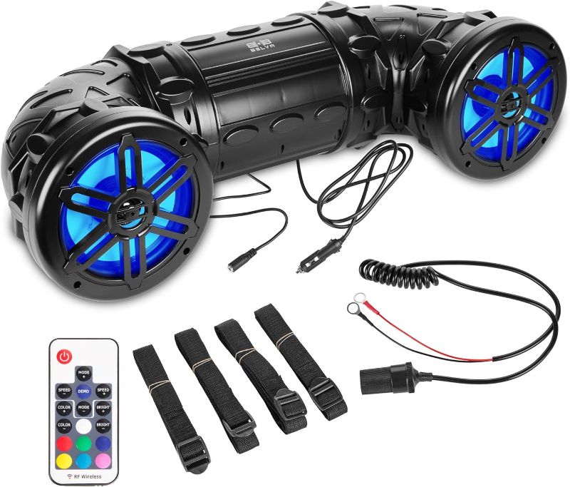 Photo 1 of BELVA BPS8RGB UTV/ATV Weatherproof Sound System Dual 8” Speakers with 1” Tweeters, Built-in Amplifier, Bluetooth, Aux-in, Multi Color Illumination, Wireless Remote, Easy Installation
