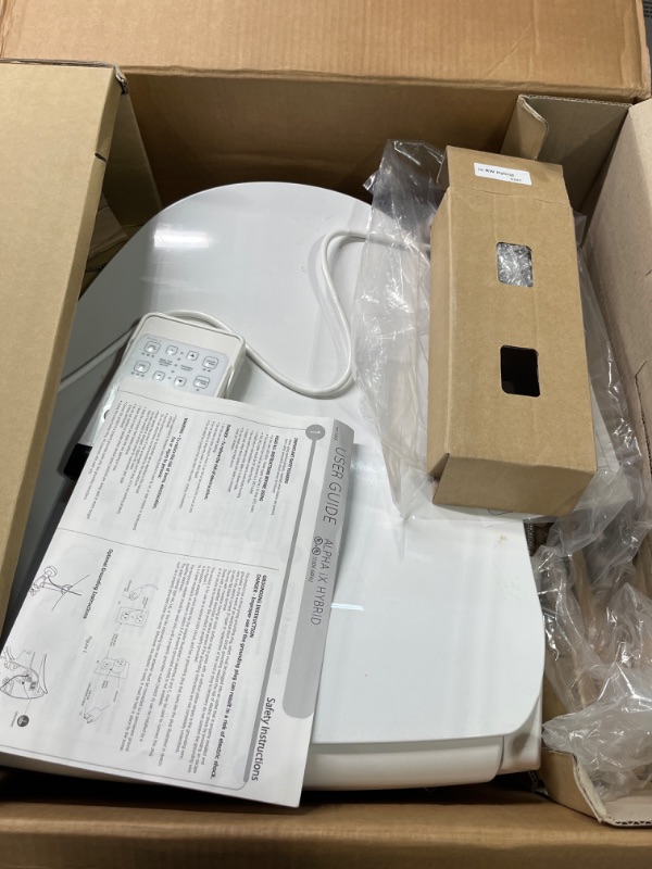 Photo 1 of ALPHA BIDET iX Hybrid Bidet Toilet Seat in Elongated White | Endless Warm Water | Stainless Steel Nozzle | 4 Wash Functions | LED Nightlight | Warm Air Dryer | Wireless Remote | Oscillation and Pulse
****might be missing some screws 