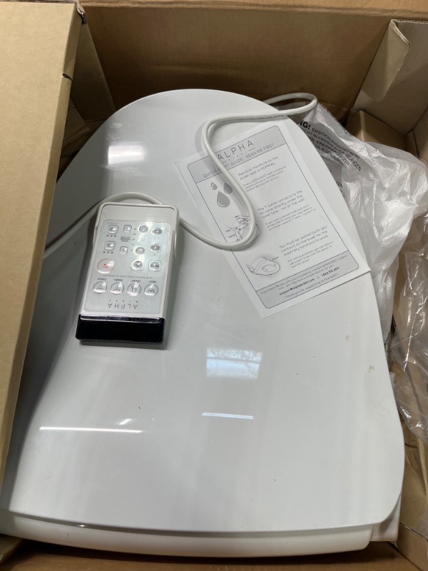 Photo 1 of ALPHA BIDET iX Hybrid Bidet Toilet Seat in Elongated White | Endless Warm Water | Stainless Steel Nozzle | 4 Wash Functions | LED Nightlight | Warm Air Dryer | Wireless Remote | Oscillation and Pulse
****might be missing some screws 