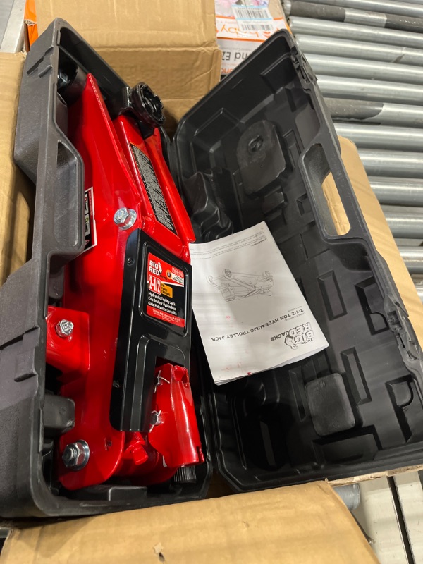 Photo 2 of BIG RED T825013S1 Torin Hydraulic Trolley Floor Service/Floor with Blow Mold Carrying Storage Case, 2.5 Ton (5,000 lb) Capacity, Red 2.5 Ton (5,000 LBs)