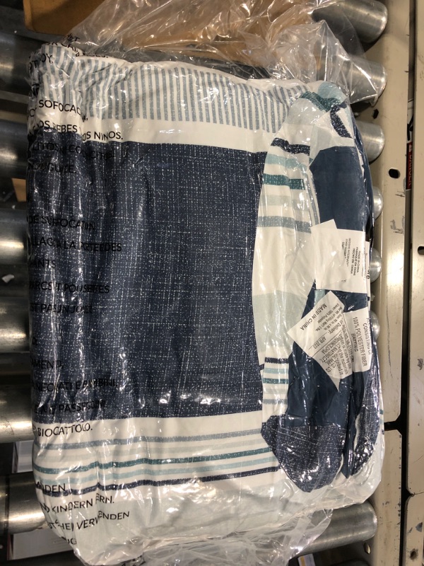 Photo 4 of Bedsure Striped Comforter Set - Blue Grey Bedding Comforter Set Queen, Lightweight Farmhouse Bedding Set, 3 Pieces, Includes 1 Comforter (90"x90") and 2 Pillow Shams (20"x26"+2") Queen Striped Blue