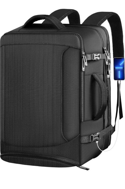 Photo 1 of Travel Backpack, Extra Large Backpack, Carry On Backpack, 45L Expandable Airline Approved TSA Water Resistant Suitcase Luggage Big Bag with USB Port Fits 17 Inch Laptops, Travel Gifts for Men, Black