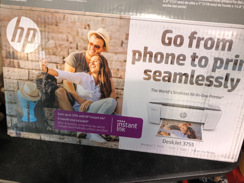 Photo 1 of HP DeskJet 3755 Compact All-in-One Wireless Printer - Stone Accent (J9V91A) and Instant Ink $5 Prepaid Code Stone Printer + Instant Ink