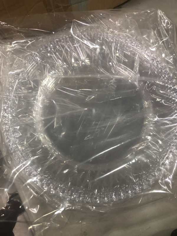 Photo 2 of Lawei 6 Pack Round Charger Plates with Bead Rim, 13 Inch Plastic Clear Serving Plates Decor Dinner Plates for Party Wedding Events Dinner Decoration