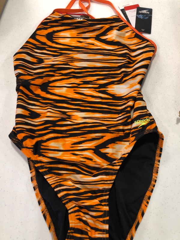 Photo 3 of Speedo Women's Swimsuit One Piece Endurance+ Cross Back Printed Adult Team Colors Wave Speedo Orange 38