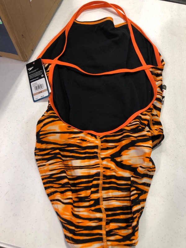 Photo 4 of Speedo Women's Swimsuit One Piece Endurance+ Cross Back Printed Adult Team Colors Wave Speedo Orange 38